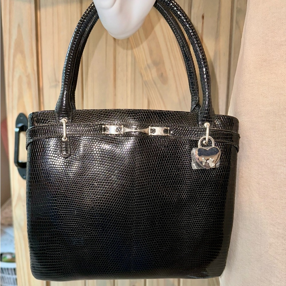 Luxurious vintage genuine lizard skin  Black and Silver Shoulder